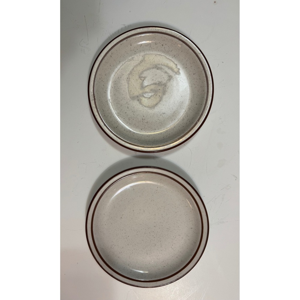 Syracuse China Vintage Restaurant Ware Speckled Tan Brown Band Plates Set of 2